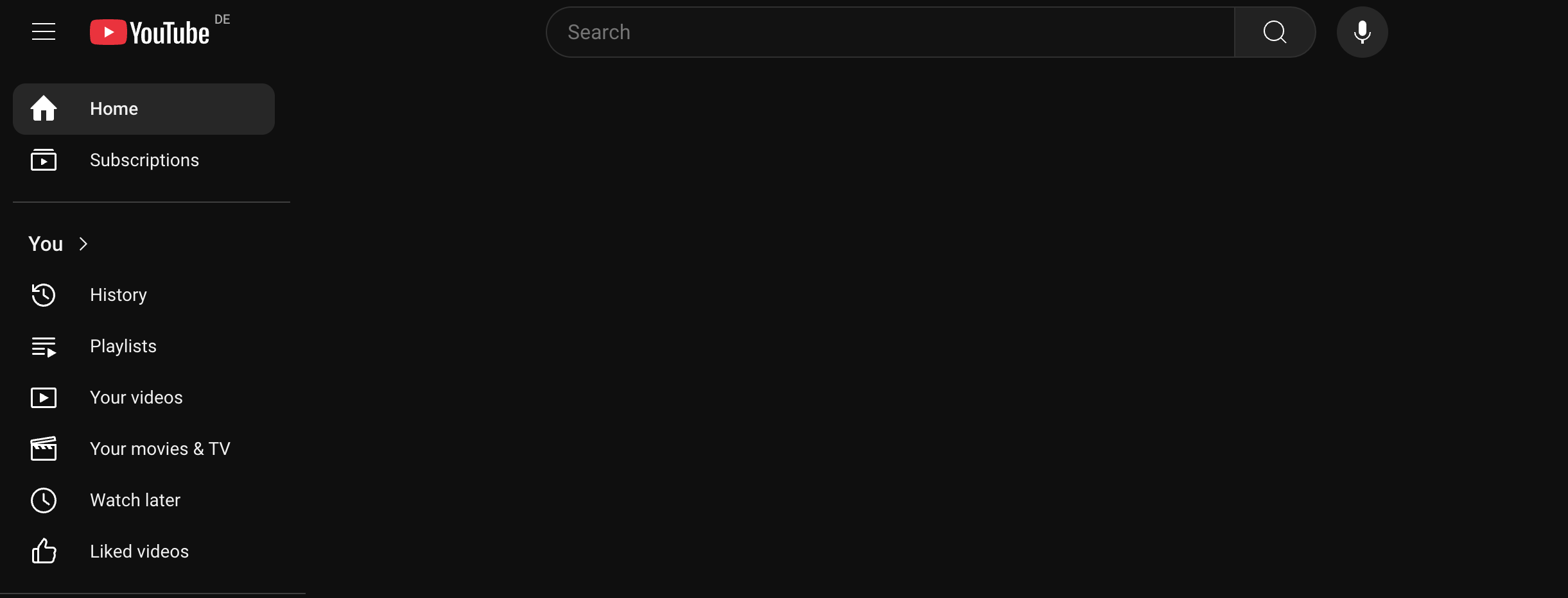 YouTube Home Screen